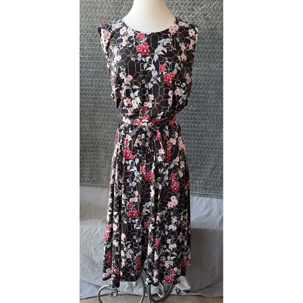 Charter Club Maxi Dress Women XXL Blue Pink Floral Sleeveless Tie Waist Plus